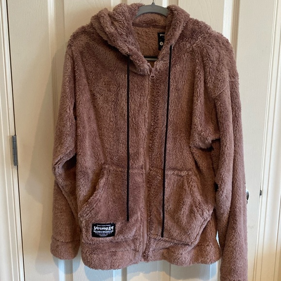 Men’s Young LA Sherpa Hooded Zip Up Jacket NWOT - Picture 1 of 4